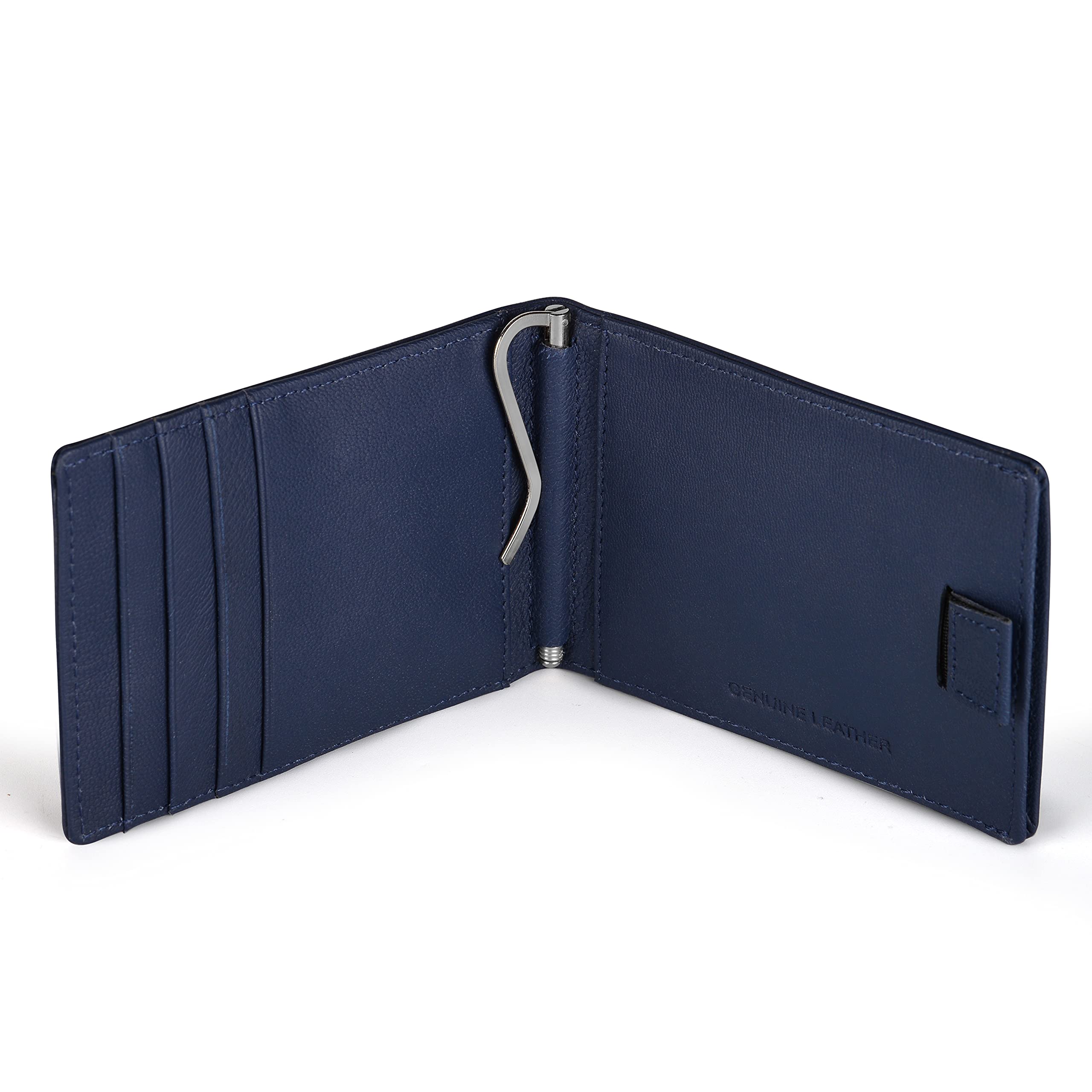 evalgo® Men’s Money Clip Wallet with Card Holders, Genuine Leather, Slim and Minimalist Design (Navy Blue)