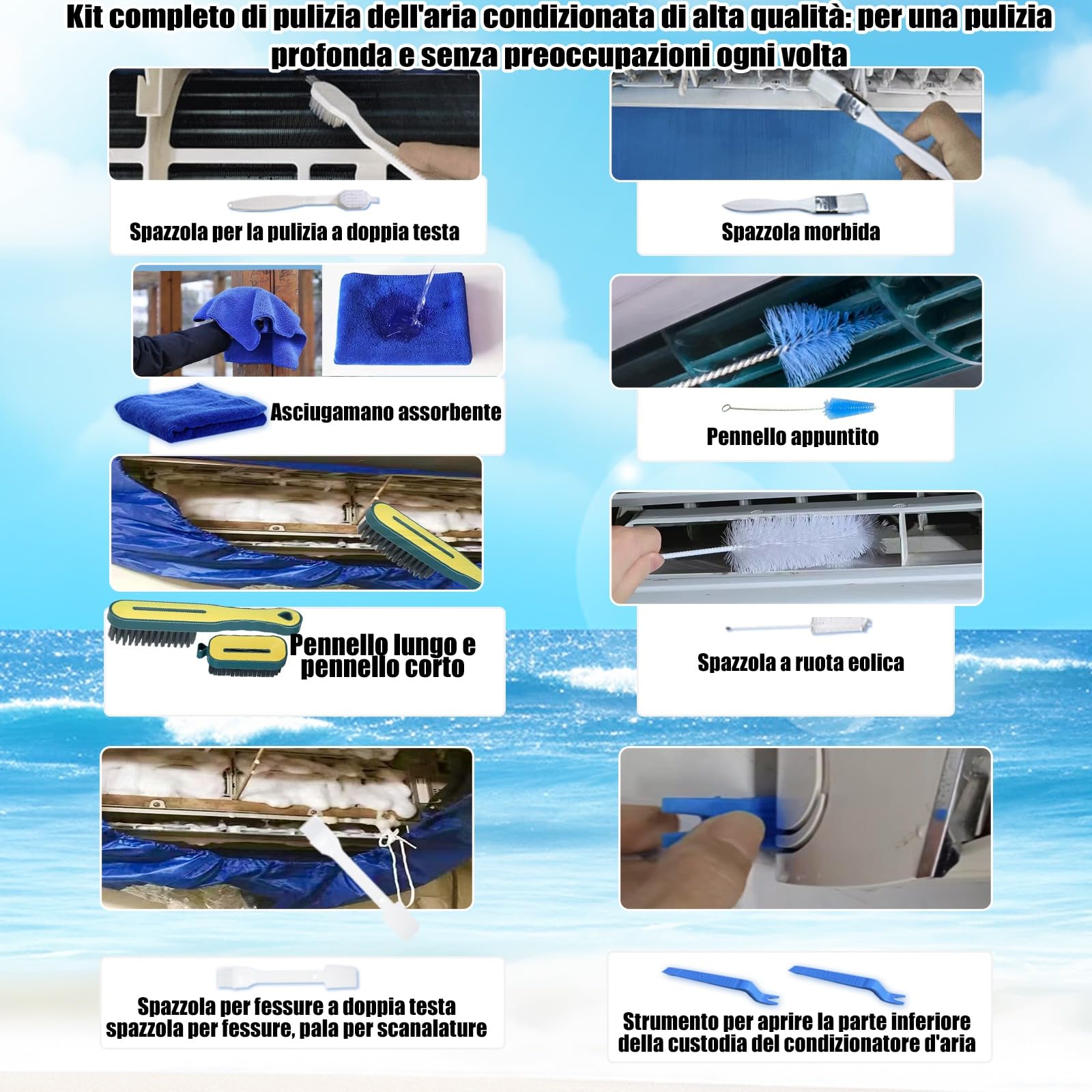 Kit di pulizia profonda per la pulizia dei condizionatori,Sacchetto per la pulizia del condizionatore d'aria con tubo flessibile dell'acqua(13 pezzi, piccoli, rosso）