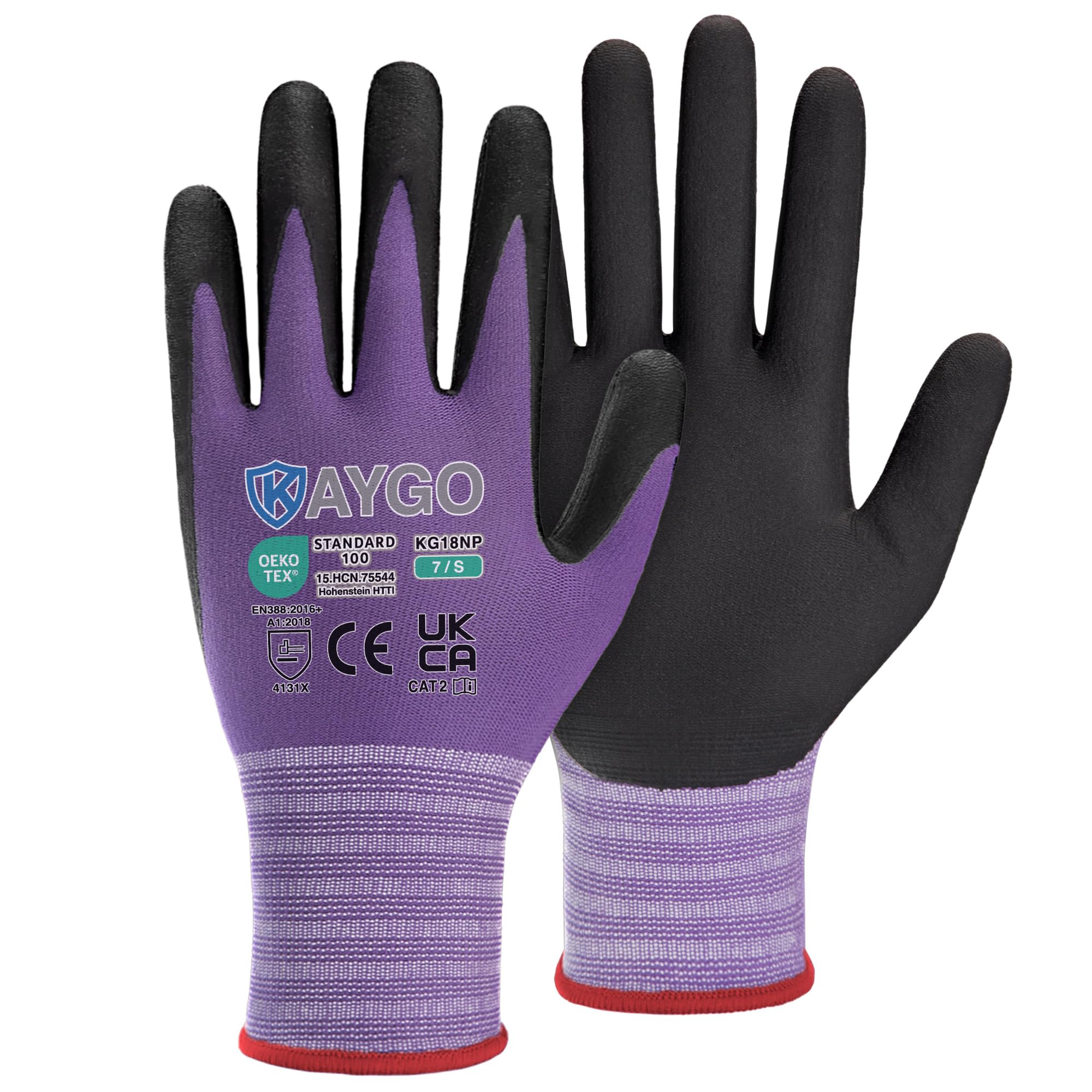 KAYGO Micro Foam Nitrile Coated Work Gloves 3 works, Nylon Liner, Breathable and Flexible, Light Oil Grip