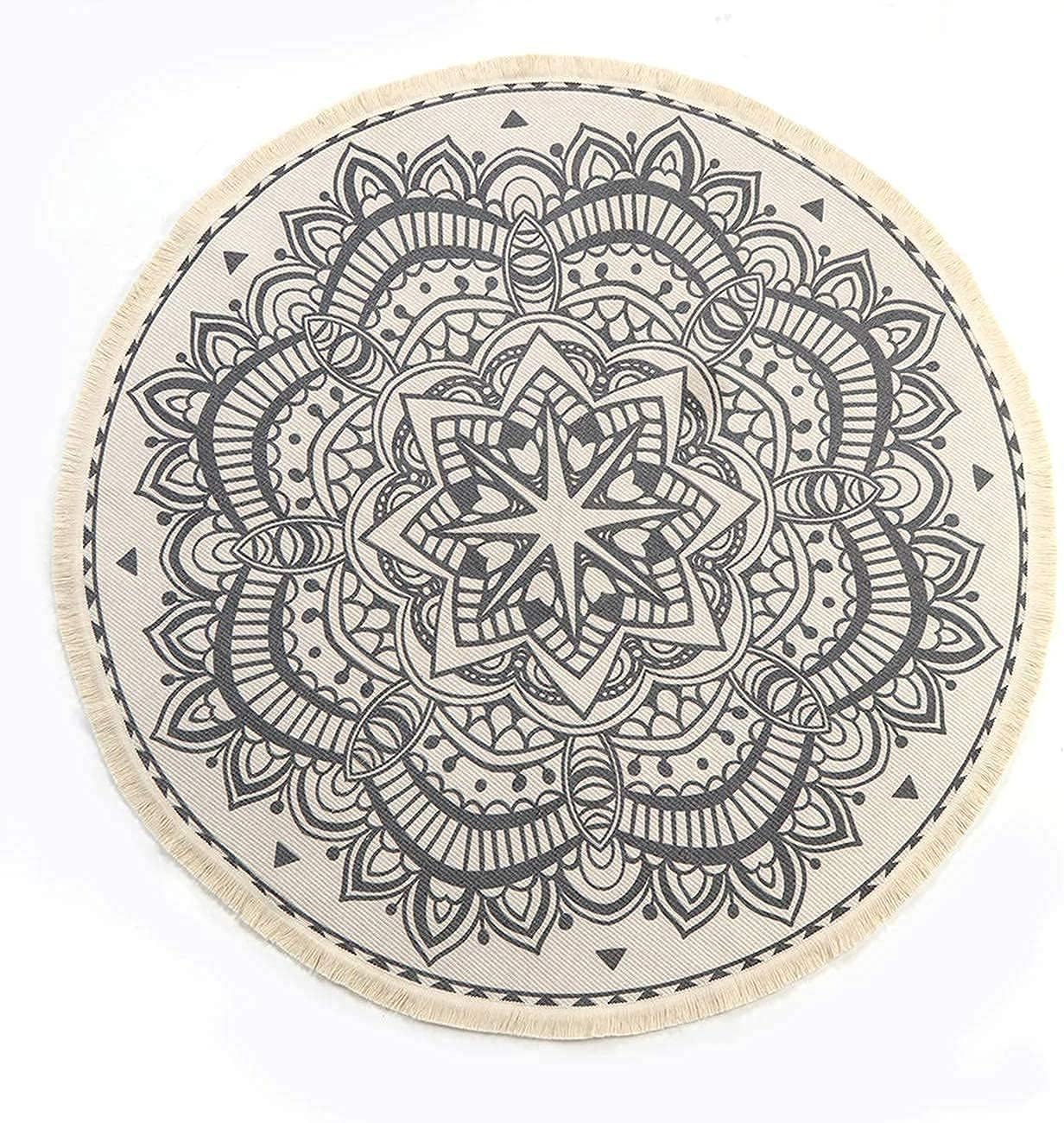 KAZOLEN Round Rugs for Living Room, Cotton Round Area Rugs with Tassels