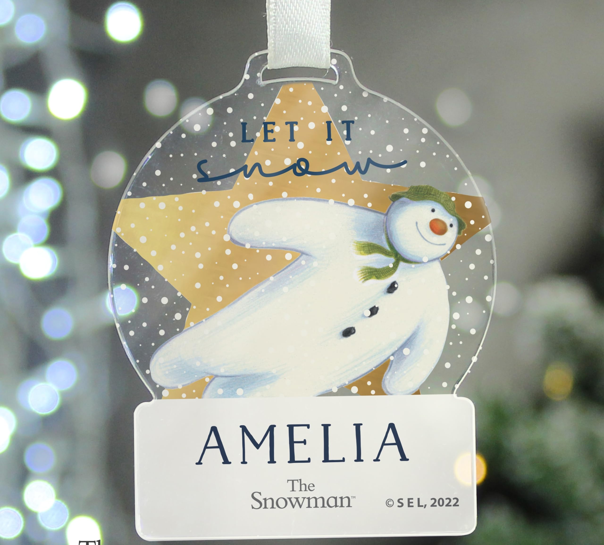 Personalised Memento White Custom The Snowman Acrylic Decoration Tree Bauble Acrylic Decoration Xmas Ornament Festive Personalised Message