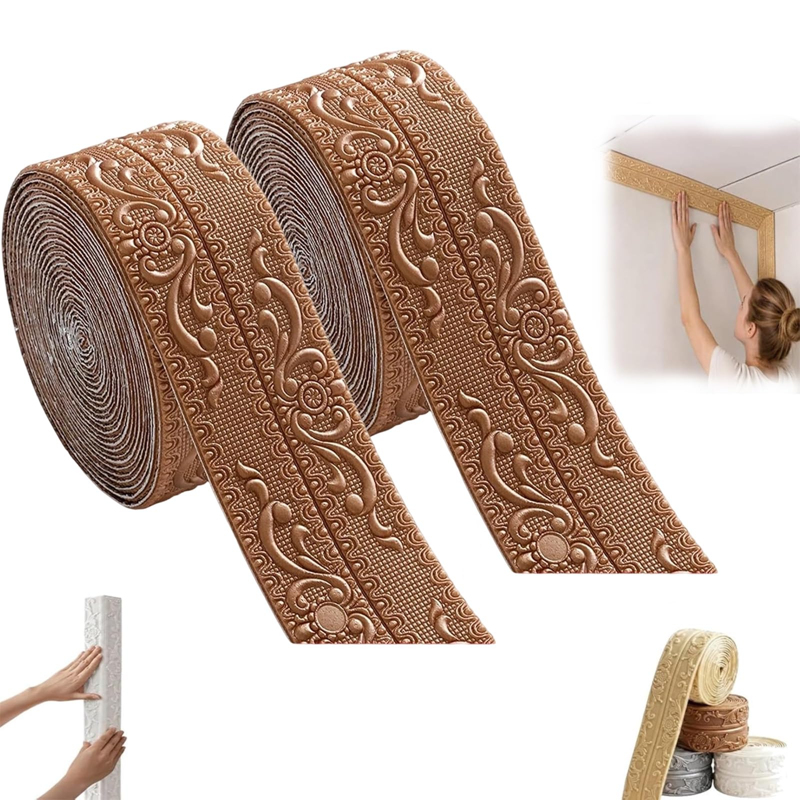 ELMVAR Self-Adhesive Vintage Decor Molding Trim, DIY Decorative Border Tape for Walls & Furniture, Foam Molding Trim Peel and Stick for Home Decor, Baseboards Ceilings (Copper*2)