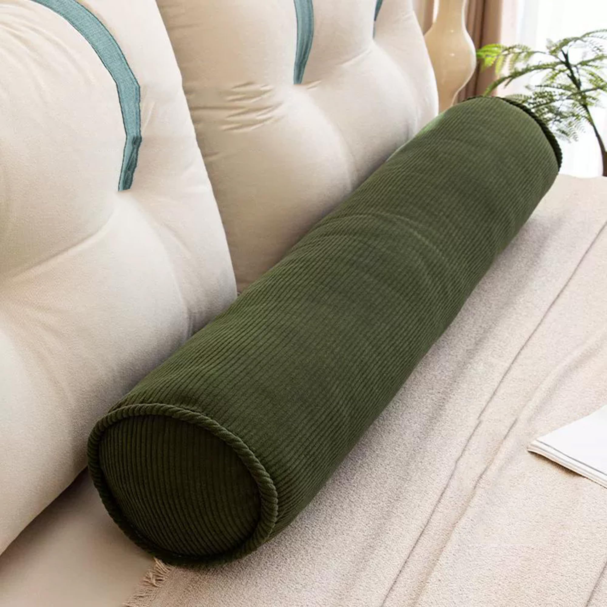 Strapazierfähige zylinderförmige Sofa-Armlehnenkissen, Nackenrolle und Yoga-Nackenrolle, abnehmbarer Bezug, Lendenwirbelstützkissen für Nachttisch, 120 x 20 cm, Grün