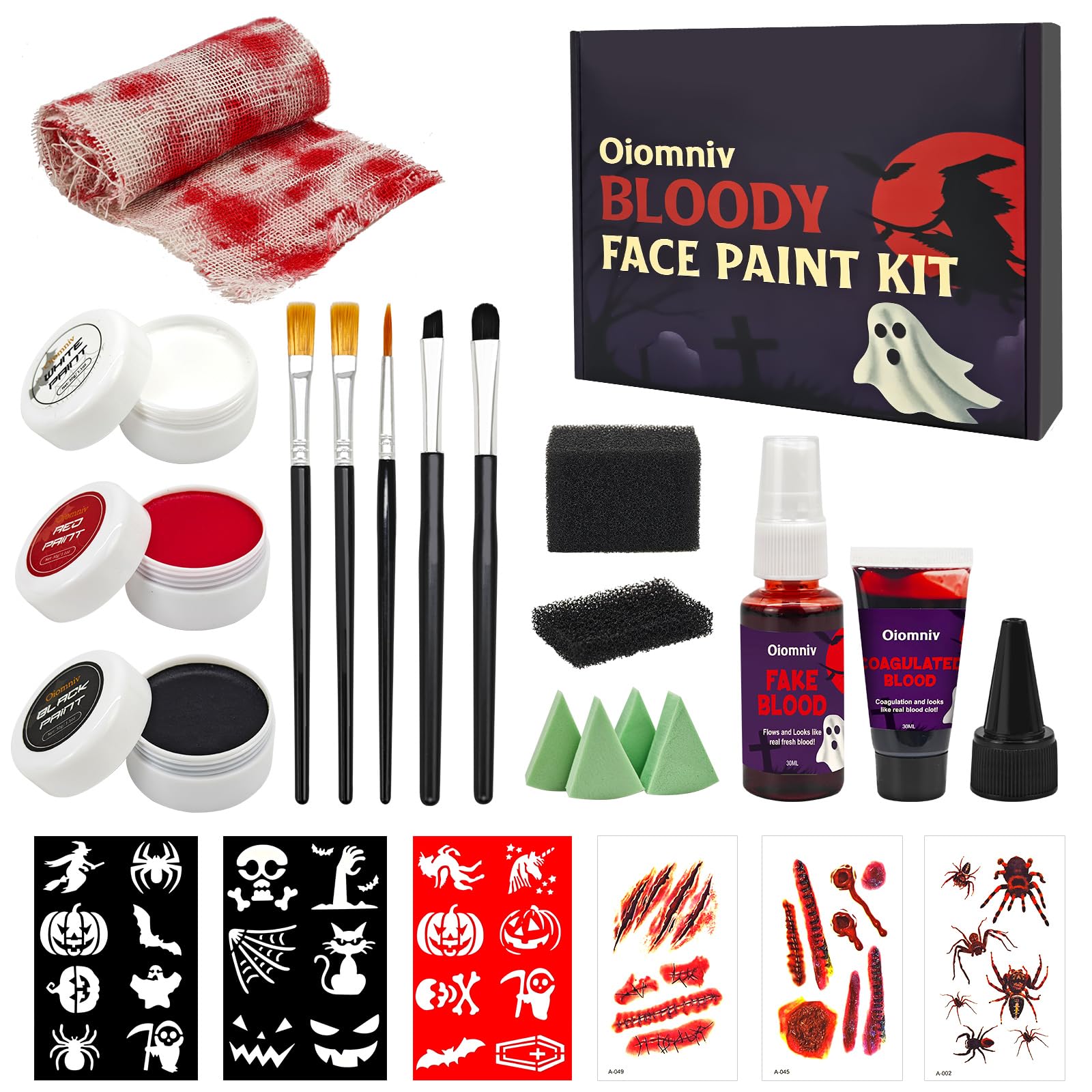 Oiomniv 23 Pcs Halloween Zombie Makeup Kit - SFX Face Painting Set for Clown, Vampire, Skeleton, Witch, Cosplay, Special Effects Makeup for Halloween Party, Theater, Art, Kids & Adults