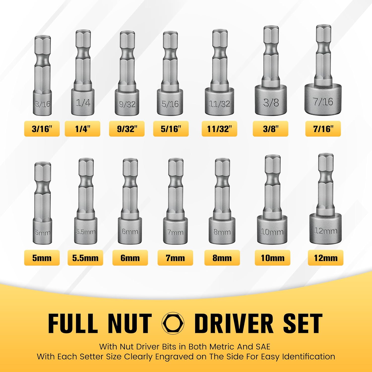 BOEN 14 Piece Power Nuts Driver Drill Bit Tools Set, 1/4 inch Driver Hex Metric & SAE Socket Wrench Screw for Power Tools