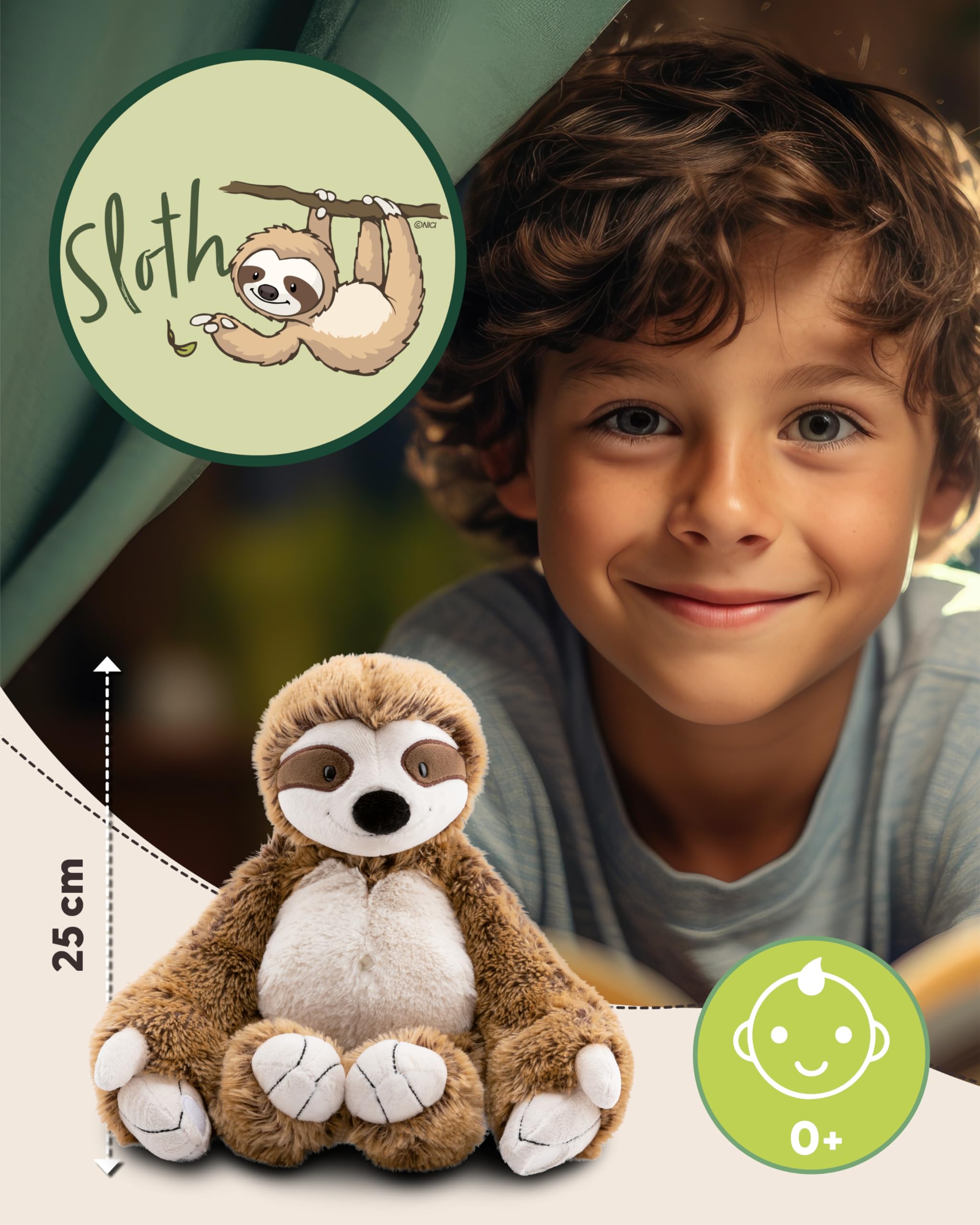 NICI cuddly toy sloth Slobby 25cm with velcro on hands brown, Cuddly cute plush to snuggle and play with - Image 2