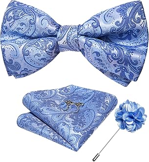 DiBanGu Silk Paisley Bow Tie for Men with Pocket Square Lapel Pin Cufflinks Pre-tied Bowtie Set for Wedding Party Prom