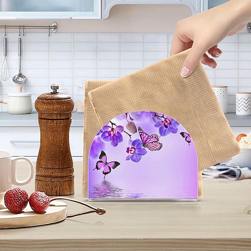 Miniatura 2 de Servilletero para mesa con diseño floral de mariposa acrílica, soporte de servilleta de papel, soporte de mesa independiente para cocina,