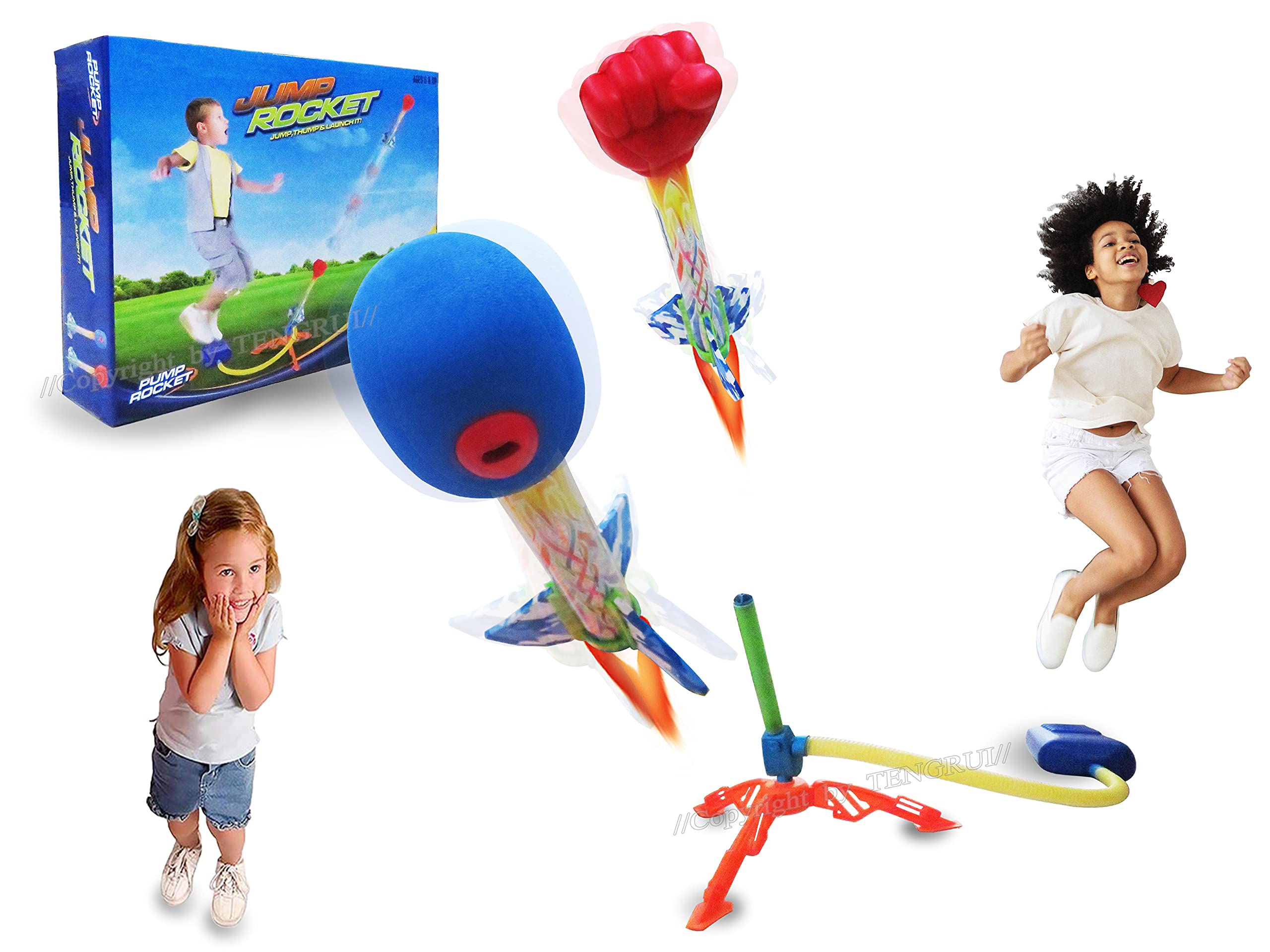 Jump Soaring Skyrocket - Pump Jump Adjustable Launcher Flying Dueling Foam Rockets (Fist Rocket Style)
