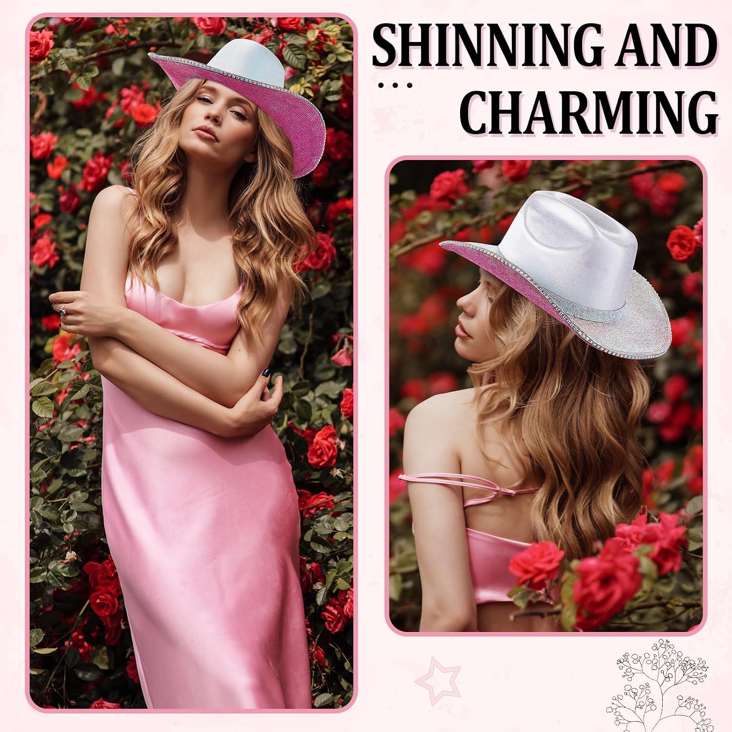 Hercicy Rhinestone Cowboy Hat with Diamond Fringe CowHat for Cosplay Wedding circumference between 21.5 and 23.5 inches