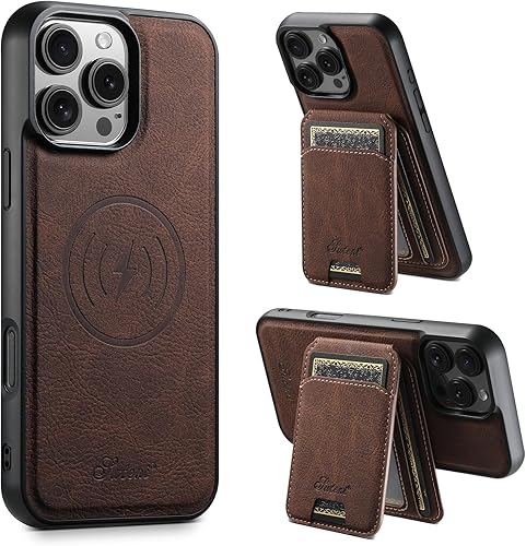 Miniatura 35 de PASNEW para iPhone 17 Estuche, Compatible con Carga Inalámbrica Magsafe Soporte para Tarjetas Cartera de Cuero Protección Magnética A Prueba de