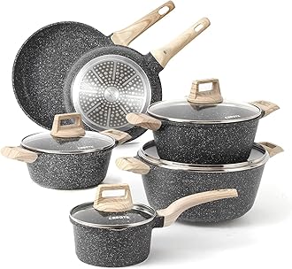 Carote Nonstick Granite Cookware Sets 8 Pcs Stone Cookware Set,non stick frying pan set, pots and pans set (Granite, induction cookware)