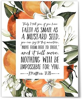 Faith The Size Of A Mustard Seed, Matthew 17:20, Christian Gifts, Modern Bible Verse Wall Art, Calligraphy Decor, 8" x 10" Unframed Print, Bible Verse Wall Art, Faith Scripture Quote Poster