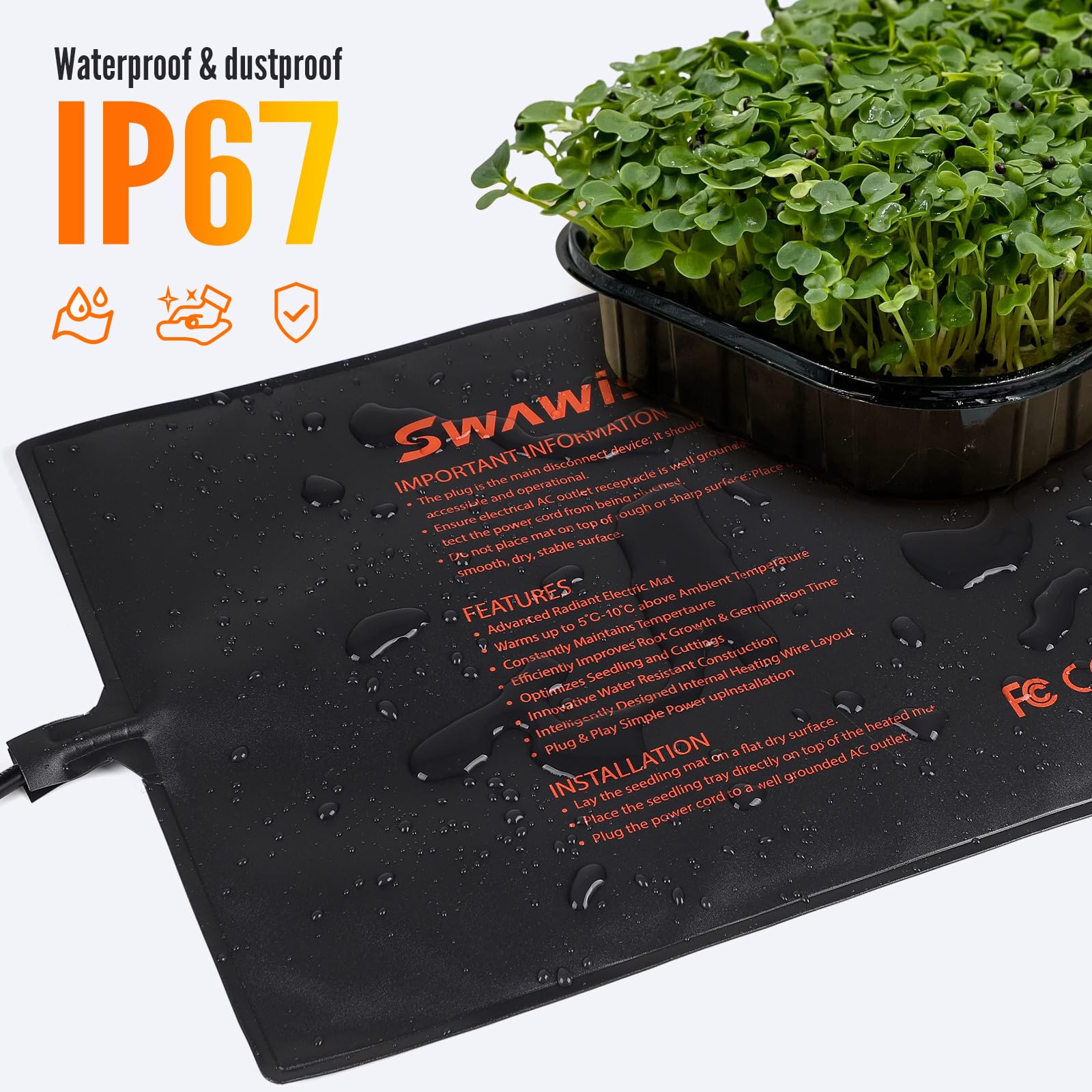 SWAWIS 130W 52.7X121.9cm Estera Calefactora para Plantas con Termostato, Rango de Control de Temperatura: 5-45 ℃, IP67, para Plántulas, Reptiles, Elaboración Casera de Cerveza(Integrado)