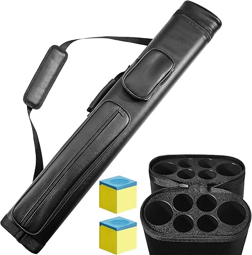 Deekin Estuche de transporte para taco de billar ovalado, duro, 2 x 4, estuche para taco de billar para 2 palos, 6 agujeros, estuche rígido para