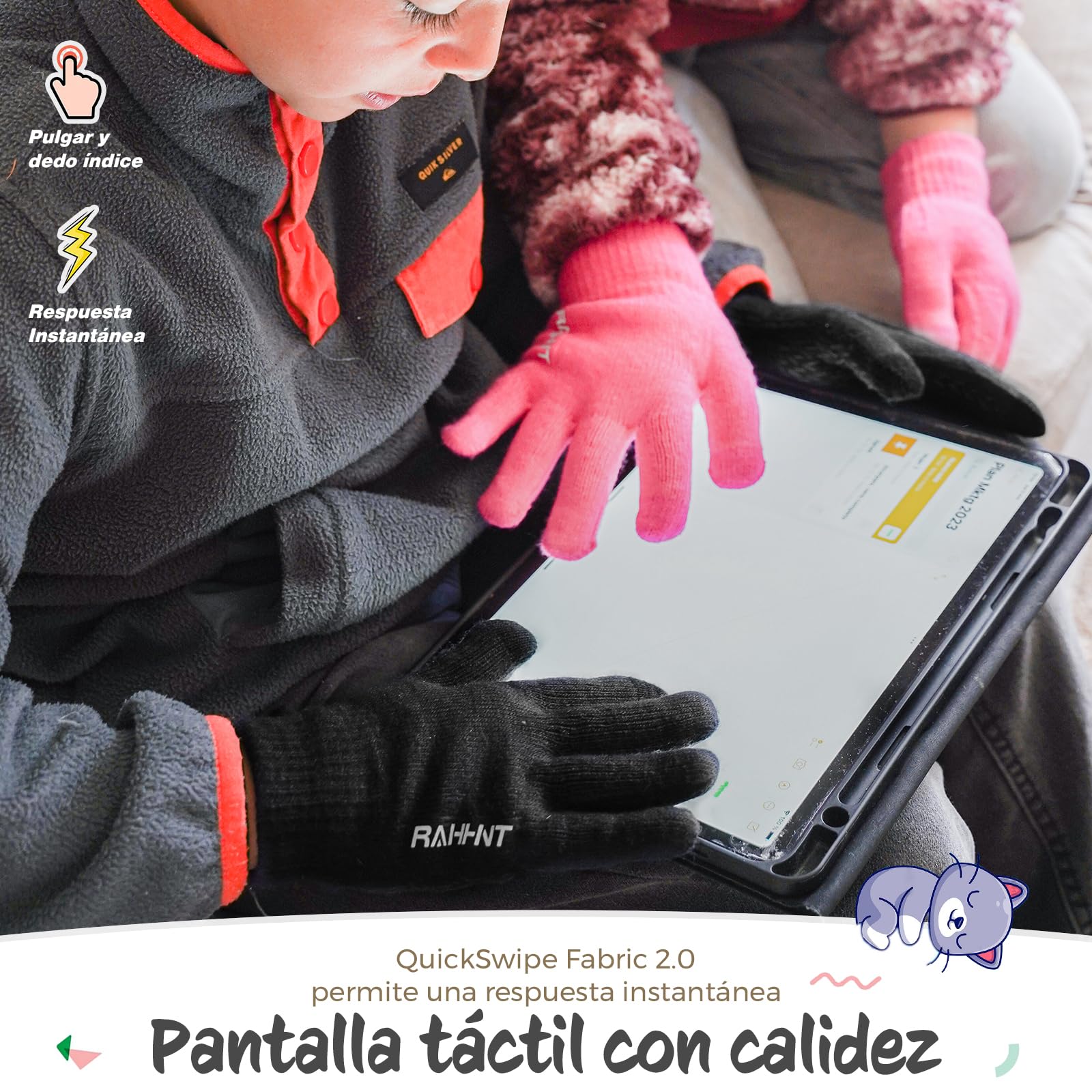 Rahhint Guantes Lana Invierno Termicos para Niños y Niñas 4-15 Años con Punto Pequeños Forro Polar Aislado