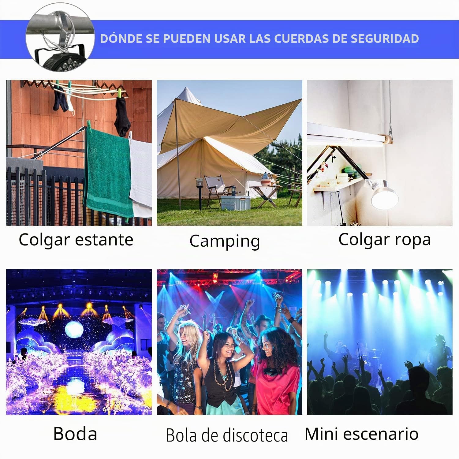 Cables de seguridad de 32 pulgadas, paquete de 20 cables de seguridad de acero inoxidable con bloqueo de mosquetón, iluminación de prevención de caídas, cable de seguridad para iluminación de