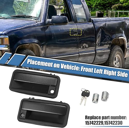 Miniatura 2 de X AUTOHAUX Par de manijas de puerta delantera izquierda derecha exterior w/Lock Cilindro llaves para Chevrolet Suburban Tahoe C1500 1995-2000 para