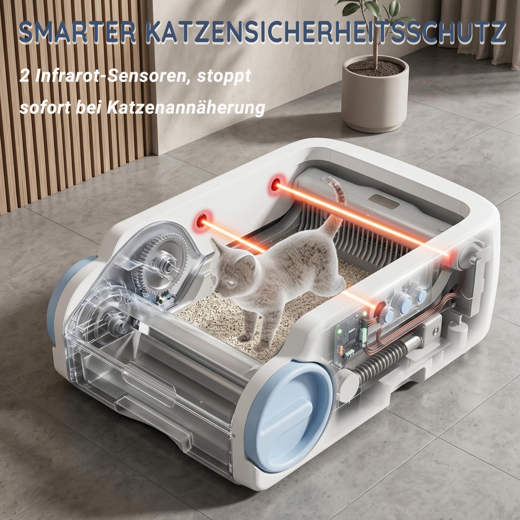Selbstreinigende Katzentoilette mit Offenem Top-Design | Automatisches Katzenklo für Mehrere Katzen mit 4 Infrarotsensoren,Niedriger Einstieg (16 cm) für Kätzchen & Senioren