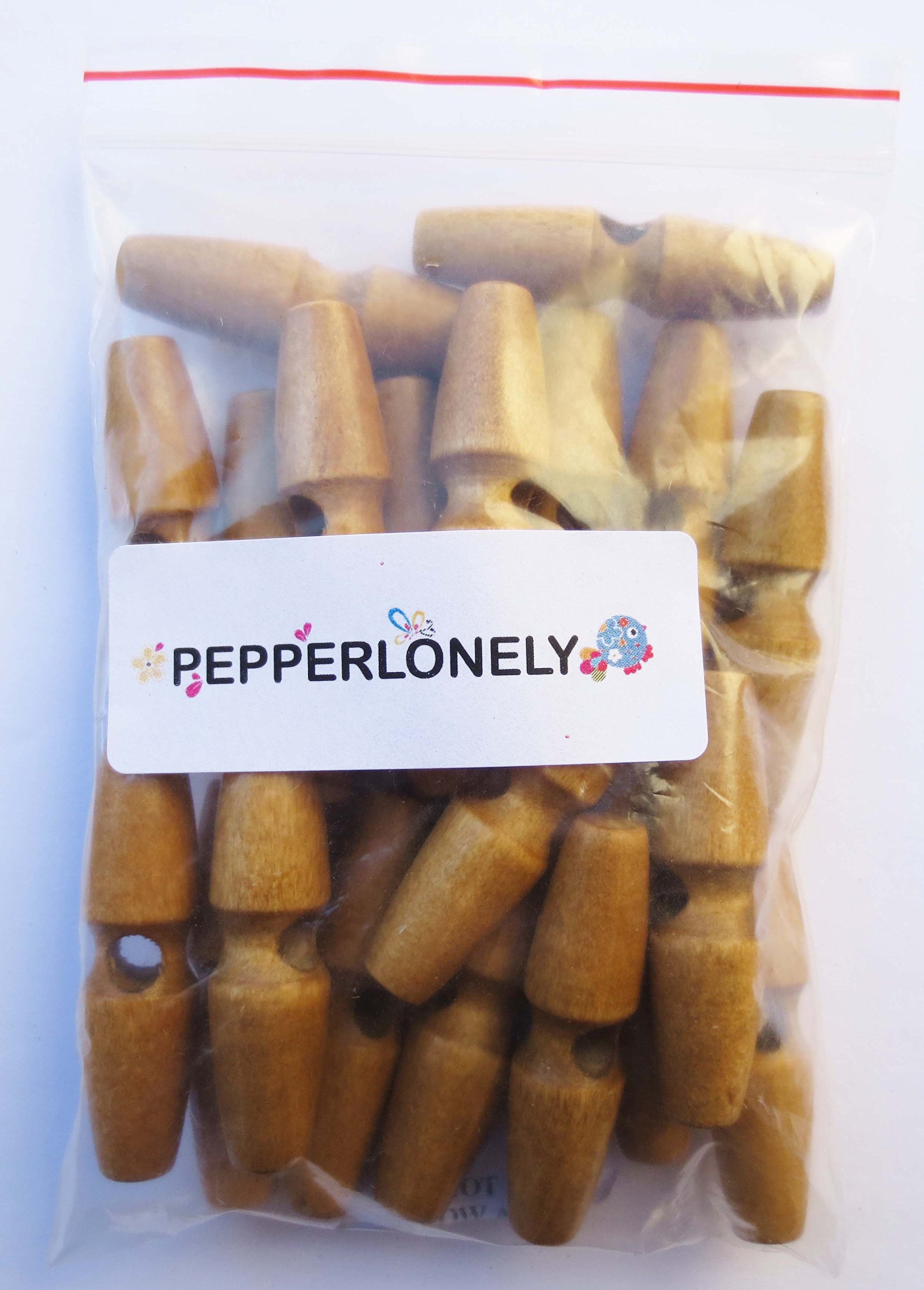 PEPPERLONELY Brand 20PC Brown 4 Hole Scrapbooking Sewing Toggle Wood Buttons 50x13mm(2x1/2 Inch)