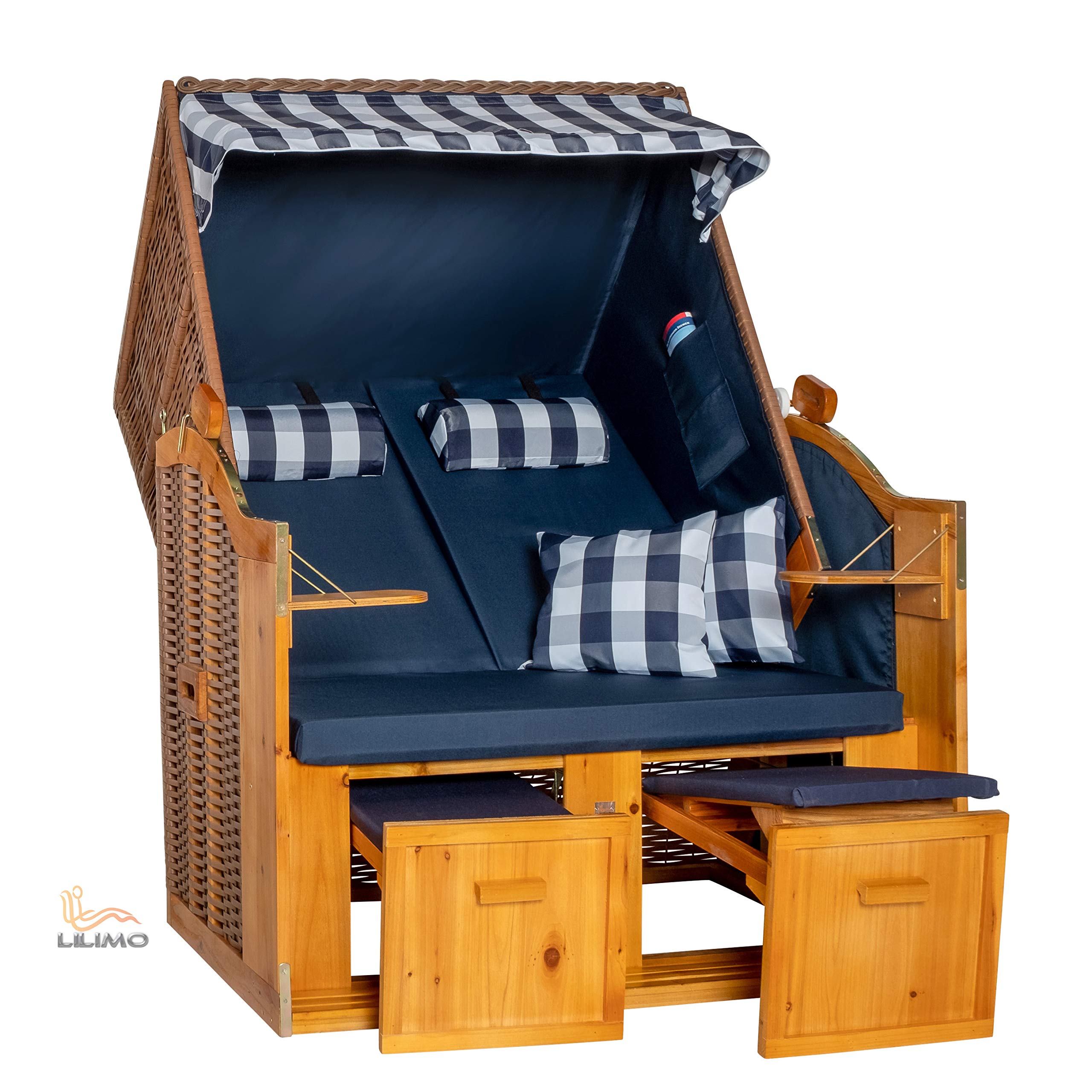 Lili Home&Garden Strandkorb Ostsee Baltic – 2-Sitzer, Anthrazit, Fertig Montiert, Inkl. Schutzhülle – Für Garten & Terrasse