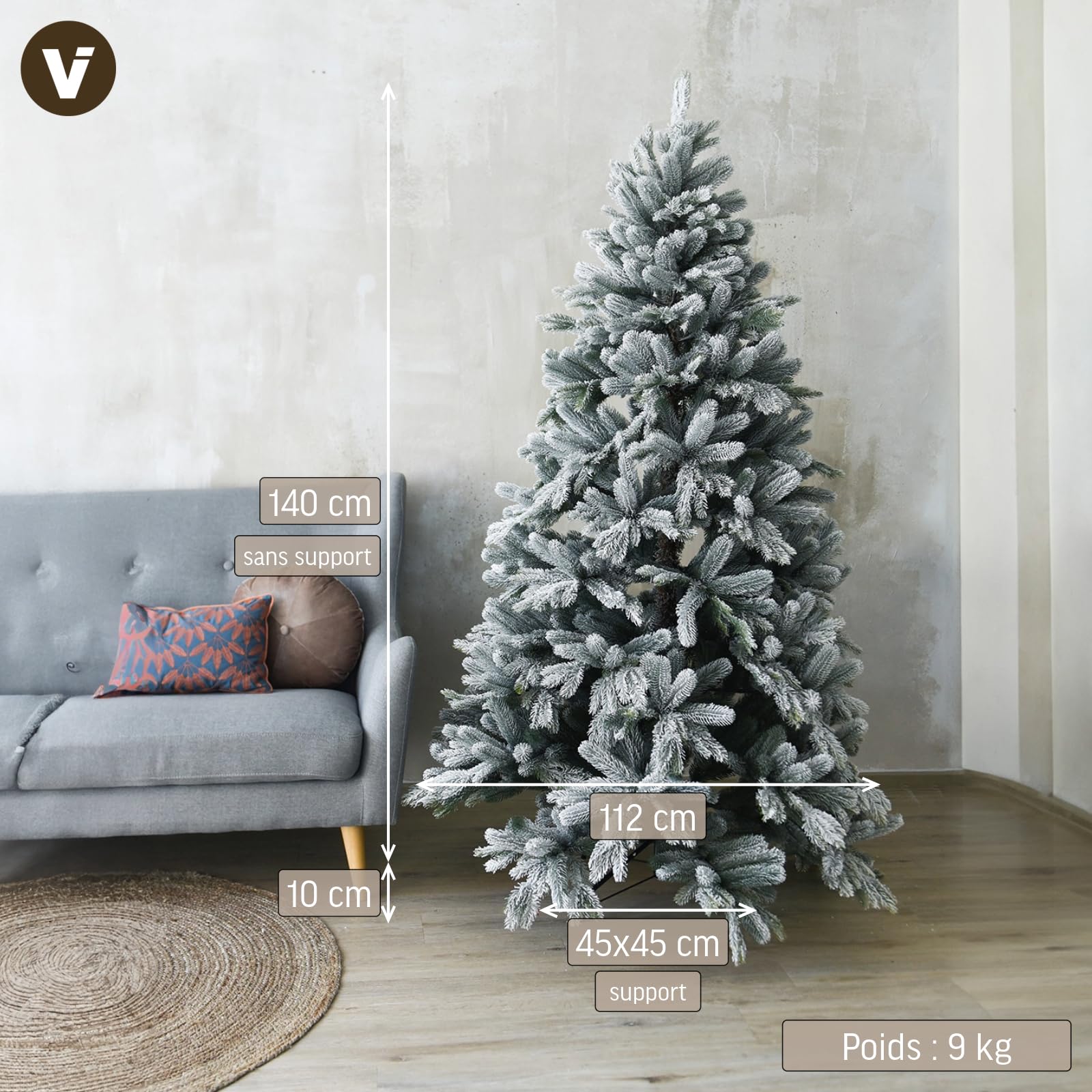 VIVANNO Sapin de Noël Artificiel Nordmann avec Neige 150 cm de Haut