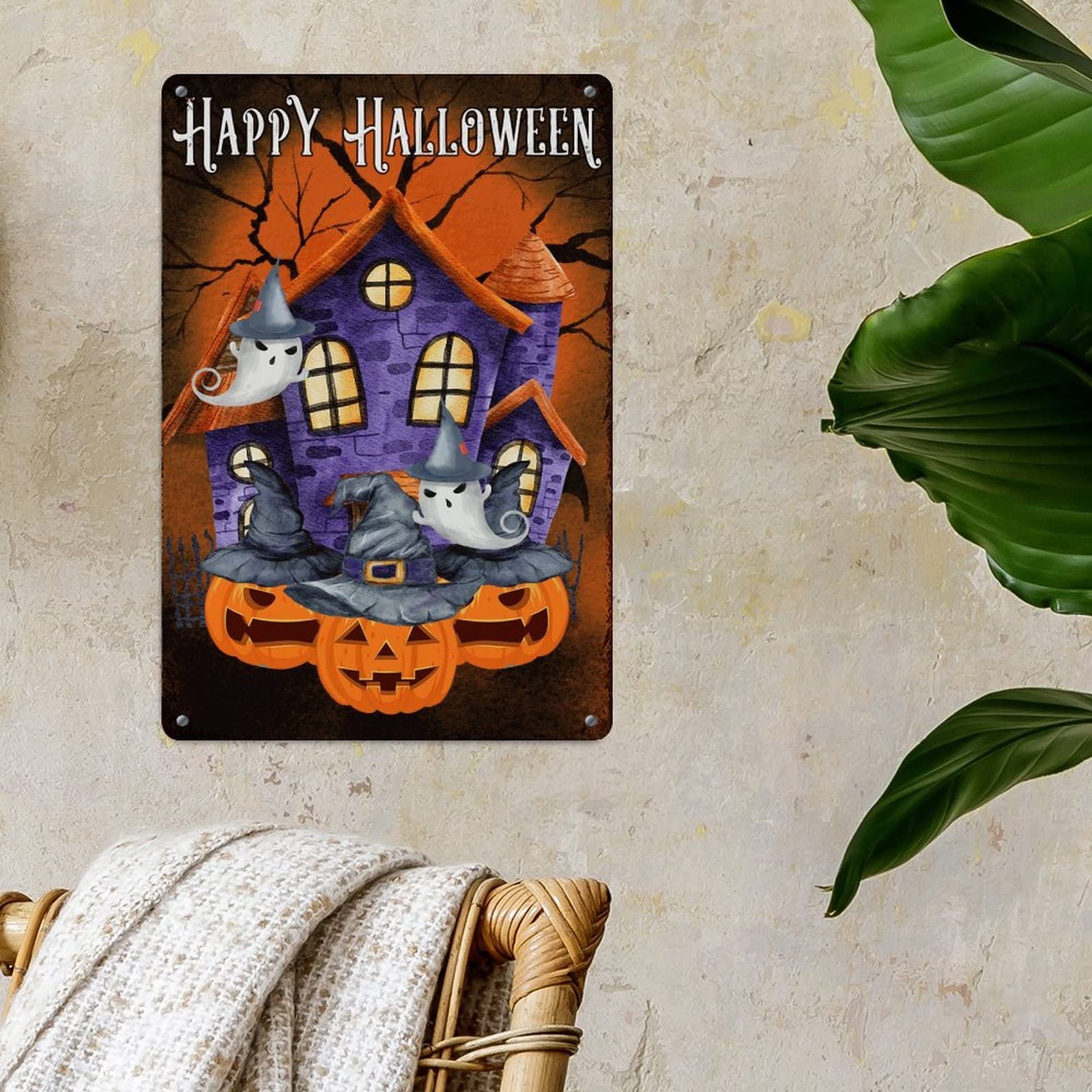 Décorations D'Halloween D'automne En Aluminium - Panneau En Forme De Citrouille - Maison Effrayante - Château De