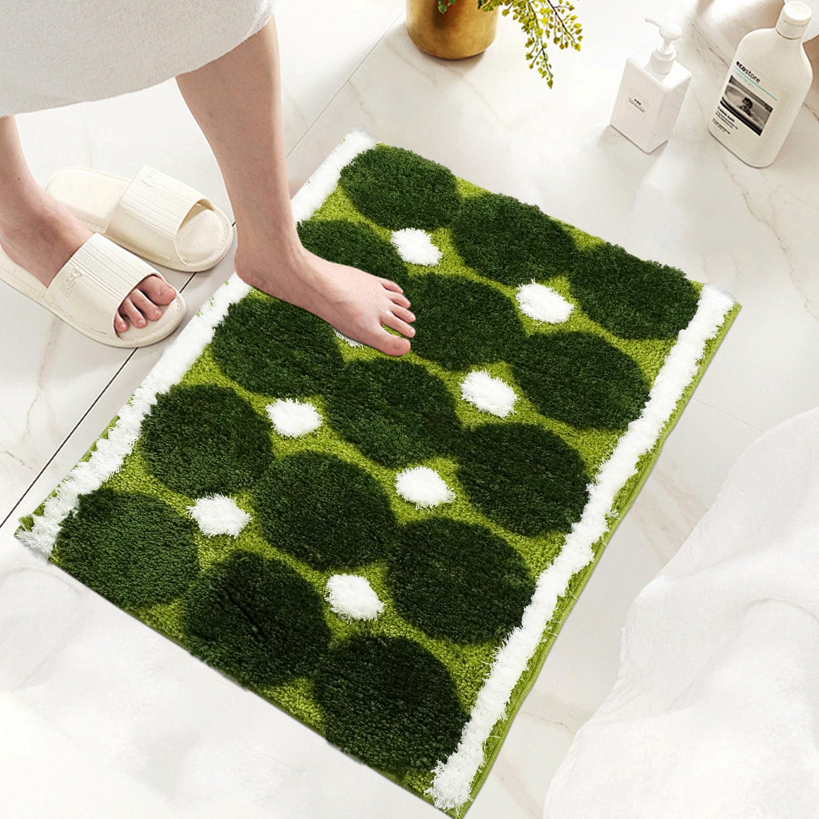 Alfombra de Baño Absorbente Secado Rápido con Diseño de Musgo Verde | Alfombra Ducha Antideslizante de Flocado, para Salón, Dormitorio, Pie de Cama, Baño y Exterior de la Bañera, 50x80cm