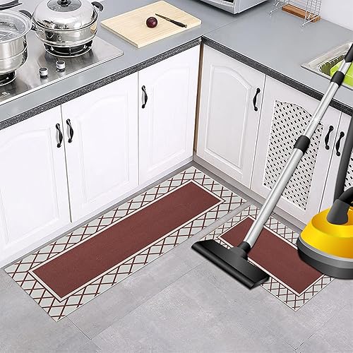 Miniatura 6 de Mvagxefl Juego de 2 tapetes de cocina acolchados antifatiga, lavables, antideslizantes, impermeables, cómodos de pie, tapetes de cocina estilo