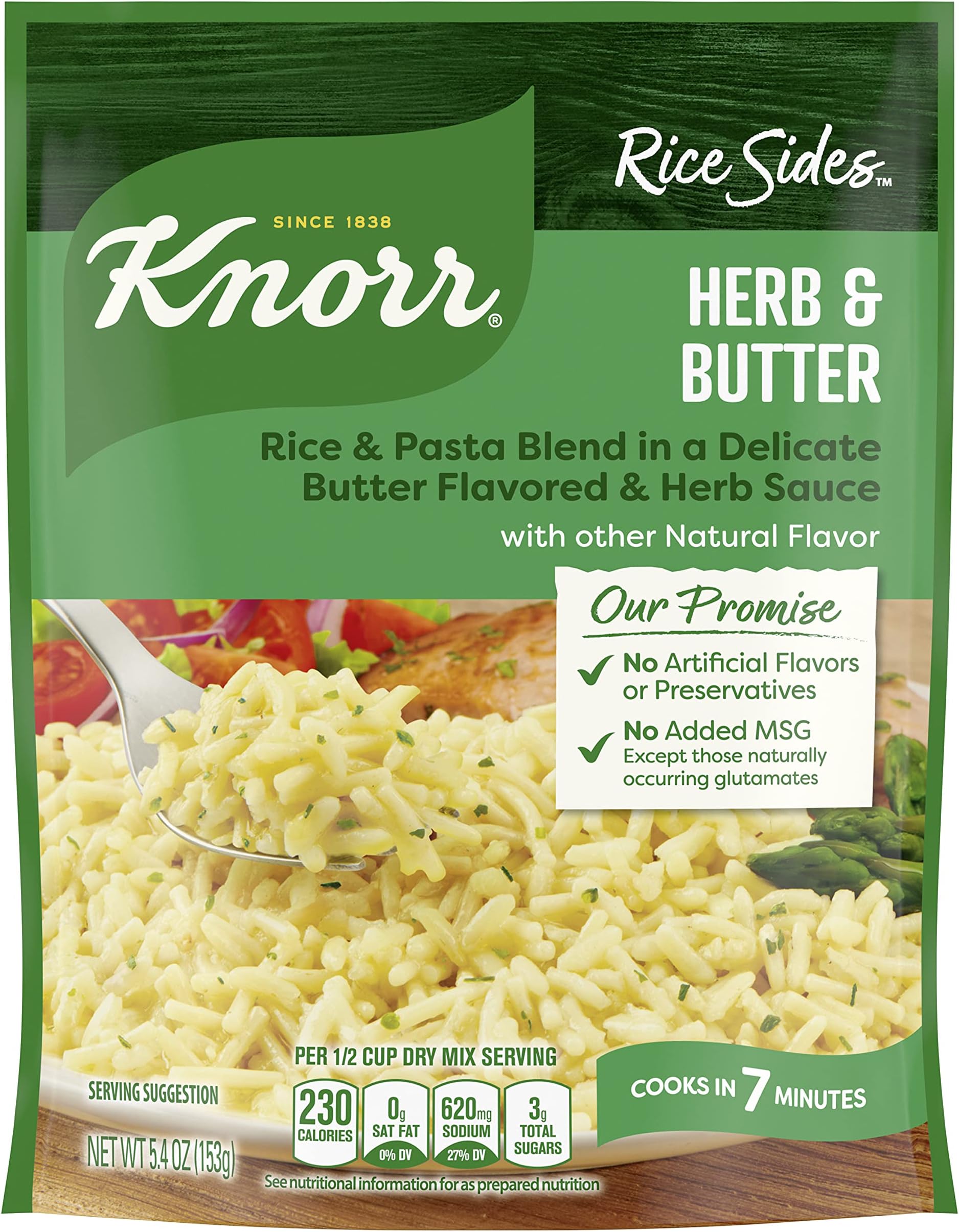 Knorr Rice Sides Herb & Butter Long Grain Rice and Vermicelli Pasta Blend For a Tasty Rice Side Dish 5.4 oz