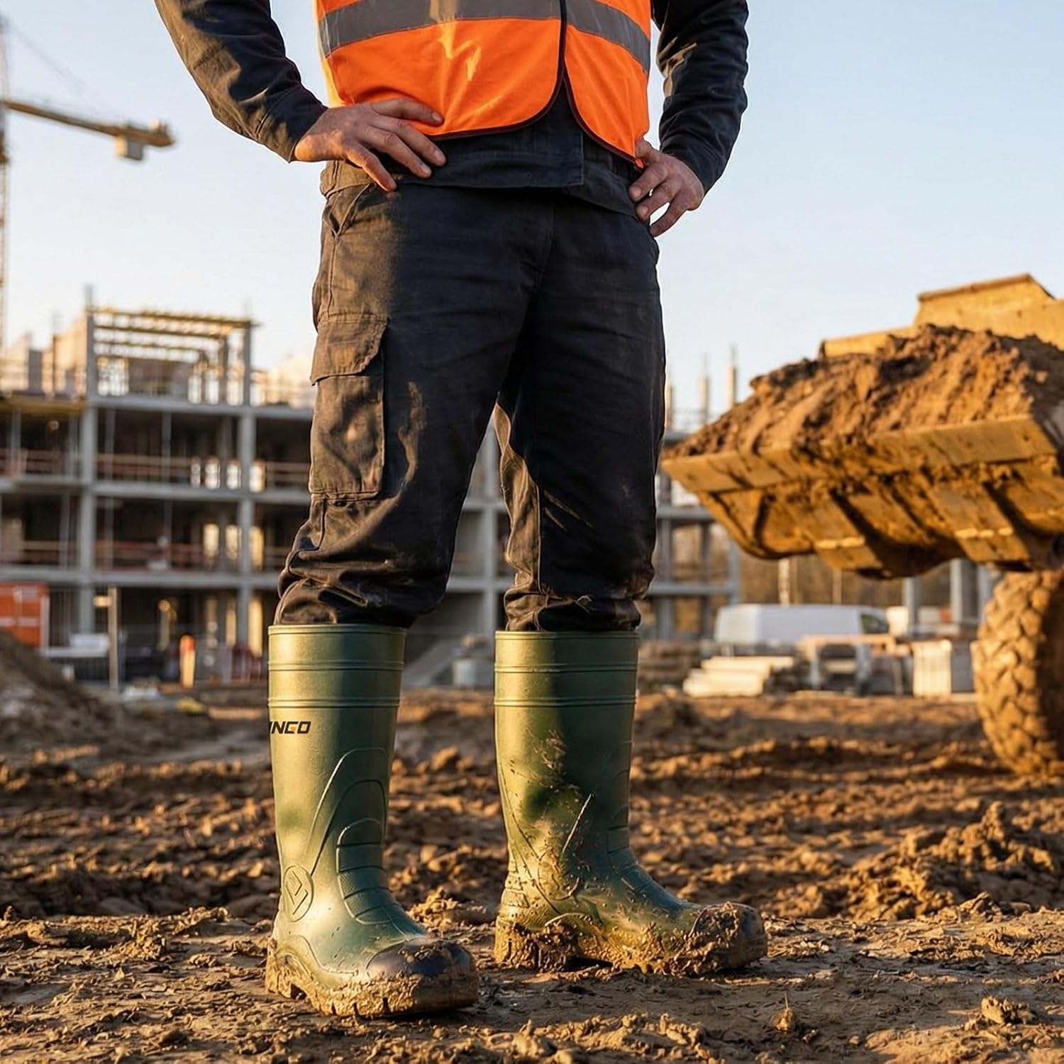 NINGO Steel Toe Rain Boots for Men, Waterproof PVC Rubber Boots with Puncture & Slip Resistant Design, Outdoor Knee High Mud Rainboots, Durable Fishing Footwear for Garden, Agriculture Industrial - Image 2