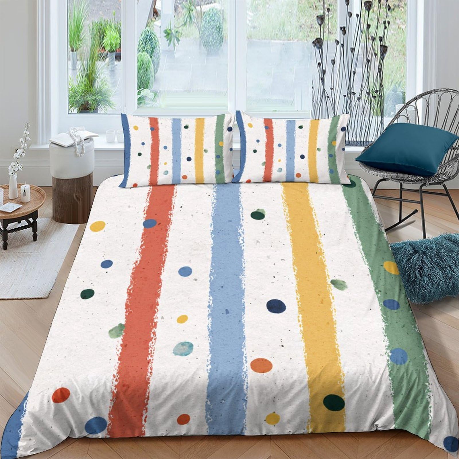 Ctjqhvkz Style-2 3D Printed Colorful Striped Fitted Sheet Microfiber Soft Polka Dot Bed Cover For Bedroom Dorm Stain Resistant Single（135X200cm）