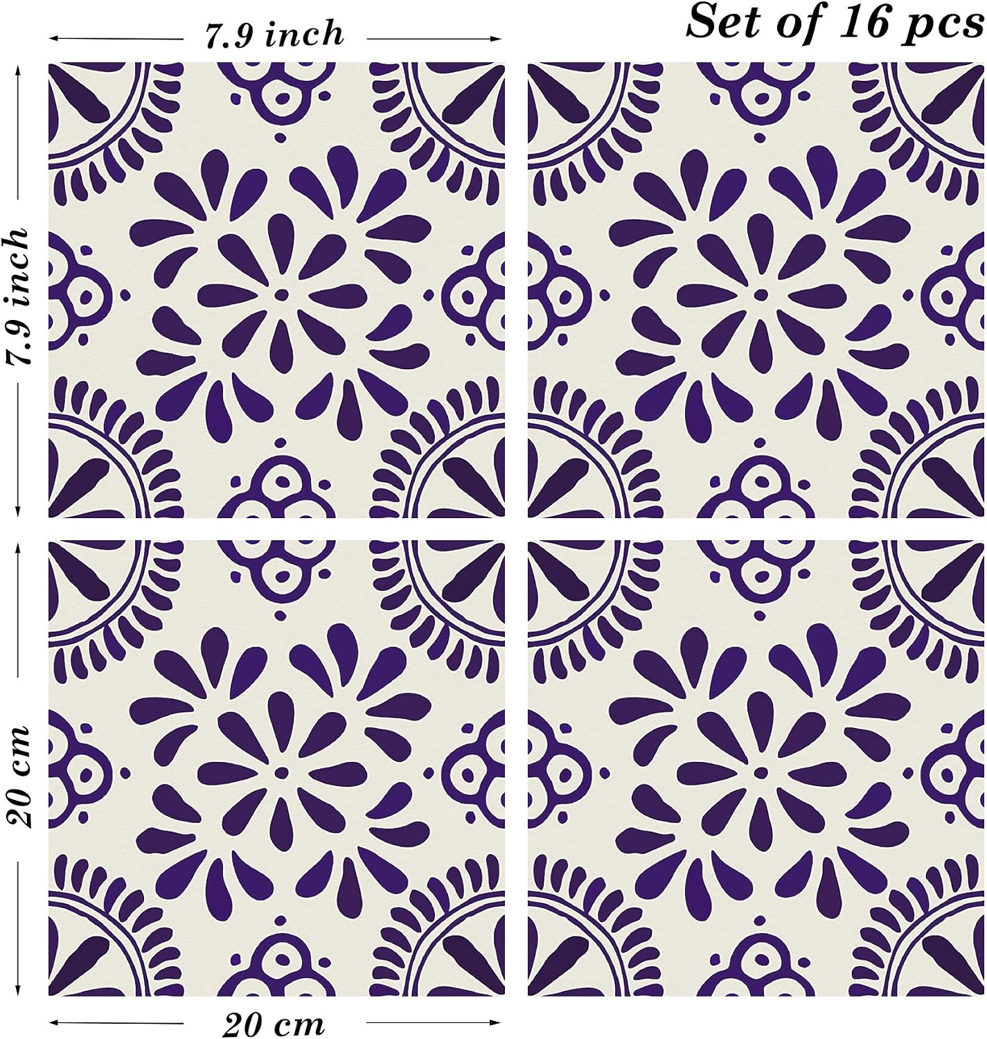 Poromoro Spanish Portuguese Azulejo Style Peel and Stick Backsplash Tile Stickers Set of 16 pcs (7.9, 31) - Image 3