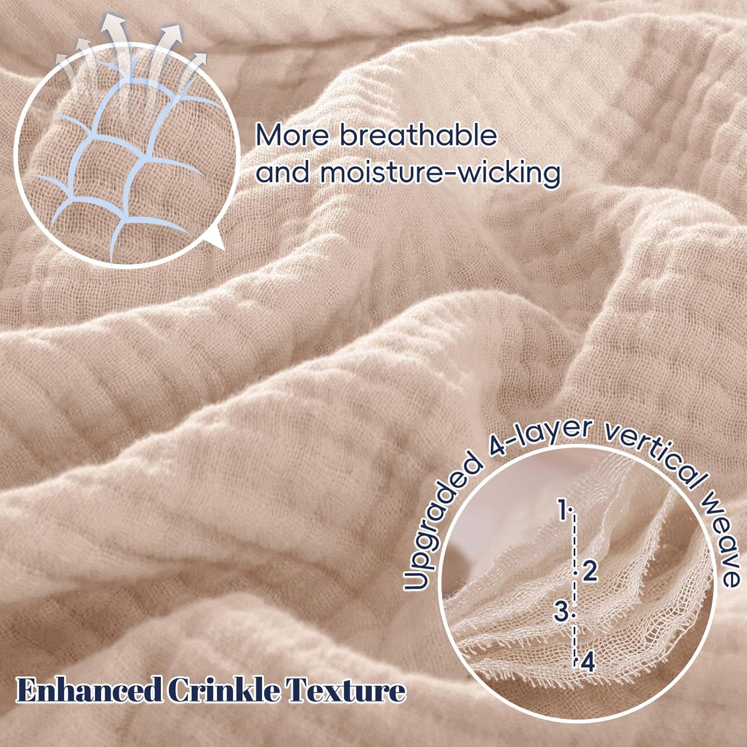 PHF 100% Cotton Muslin Blanket King Size 108"x90", 4-Layer Lightweight Gauze Throw, Breathable Cloud-Soft Minimalist Blanket for Bed, Couch, Camping & Baby, Dusty Pink, Ideal Gift - Image 3