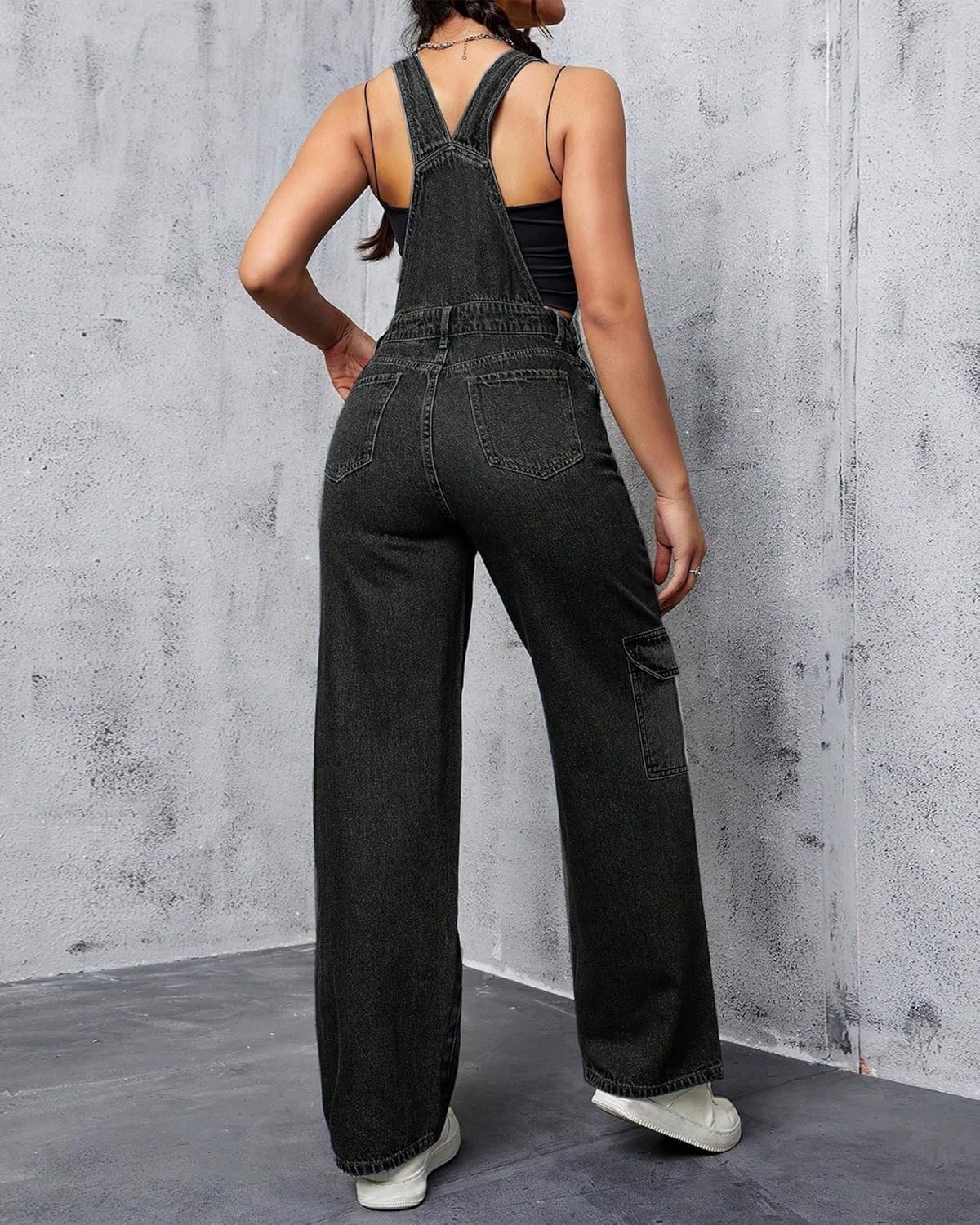 Womens Overalls Demin Wide Leg Cargo jumpsuit Loose Fit Bib Baggy Jean Overalls Adjustable Straps for Women. - Image 3