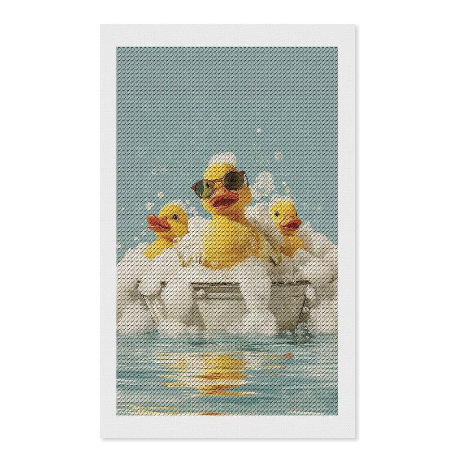 Junmoney Duck Squad Soak – Retro Bubble Bath Vibes DIY Diamond Art Canvas Kit 12"x20", Winter Craft, Mindful Craft Project, Aesthetic Room Decor, Decor Project