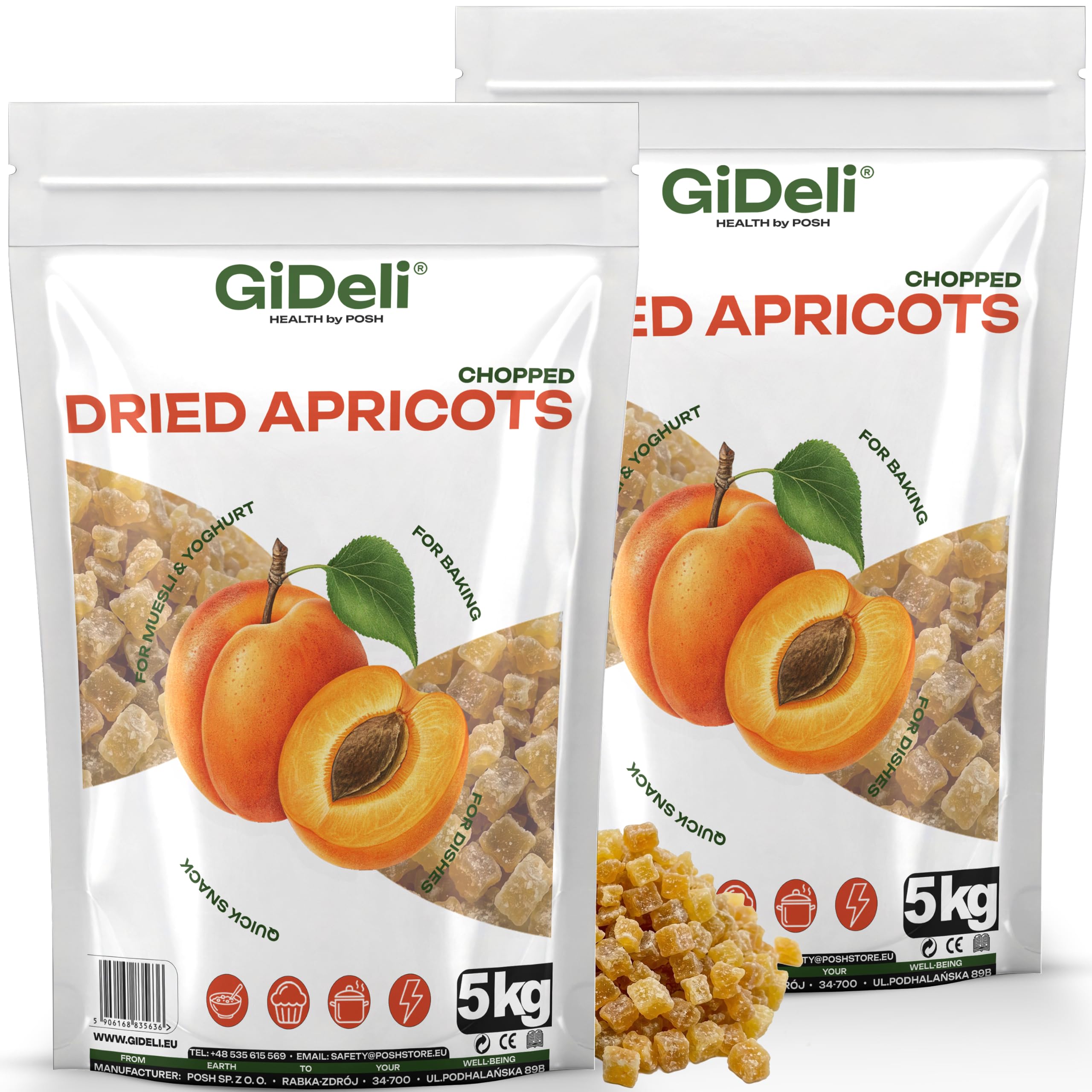 GiDeli Getrocknete Aprikosen 2X5kg Gewürfelt Ohne Zuckerzusatz Für Müsli