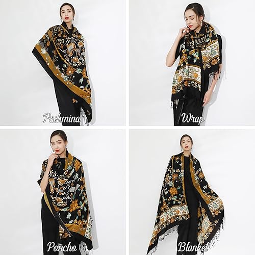 Miniatura 5 de DANA XU Manta de pashmina extragrande 100% de lana merina, bufanda de viaje, bufanda de cachemira para mujer, otoño e invierno, chal de gran tamaño