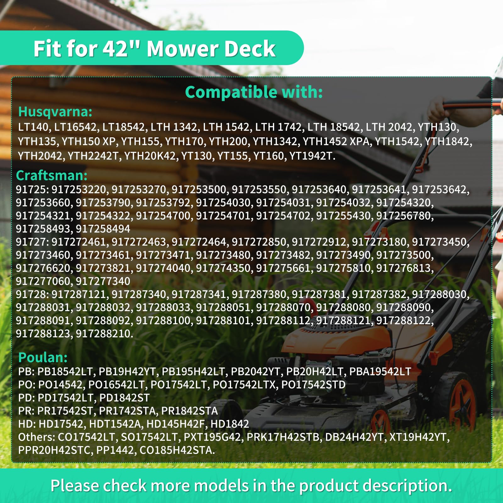 532138971 Cuchillas de alta elevación para cubierta de 42 pulgadas, cuchillas de cortacésped 138498 compatibles con cortacésped Craftsman Husqvarna Poulan, sustituye a 134149, 138971, 127843,