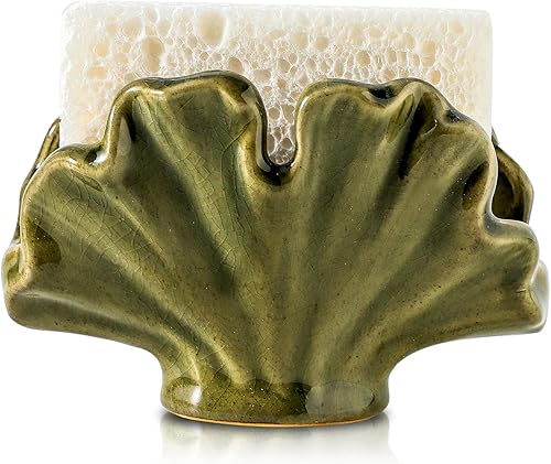 Miniatura 13 de Soporte de esponja de cerámica, soporte de esponja para fregadero de cocina, organizador compacto para fregadero, almohadilla de limpieza y soporte