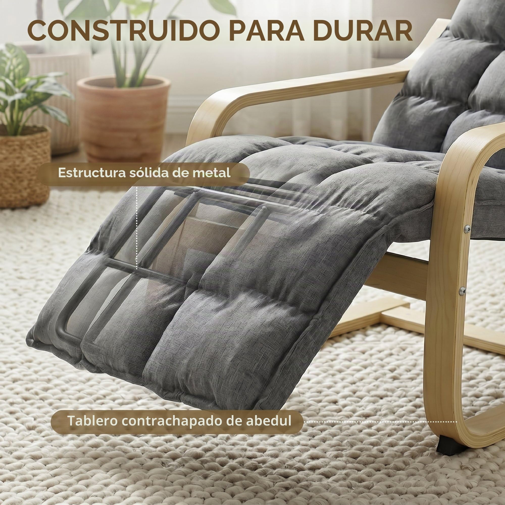 HOMCOM Sillón de Salón con Reposapiés Balanceo Suave, Respaldo Alto Gris