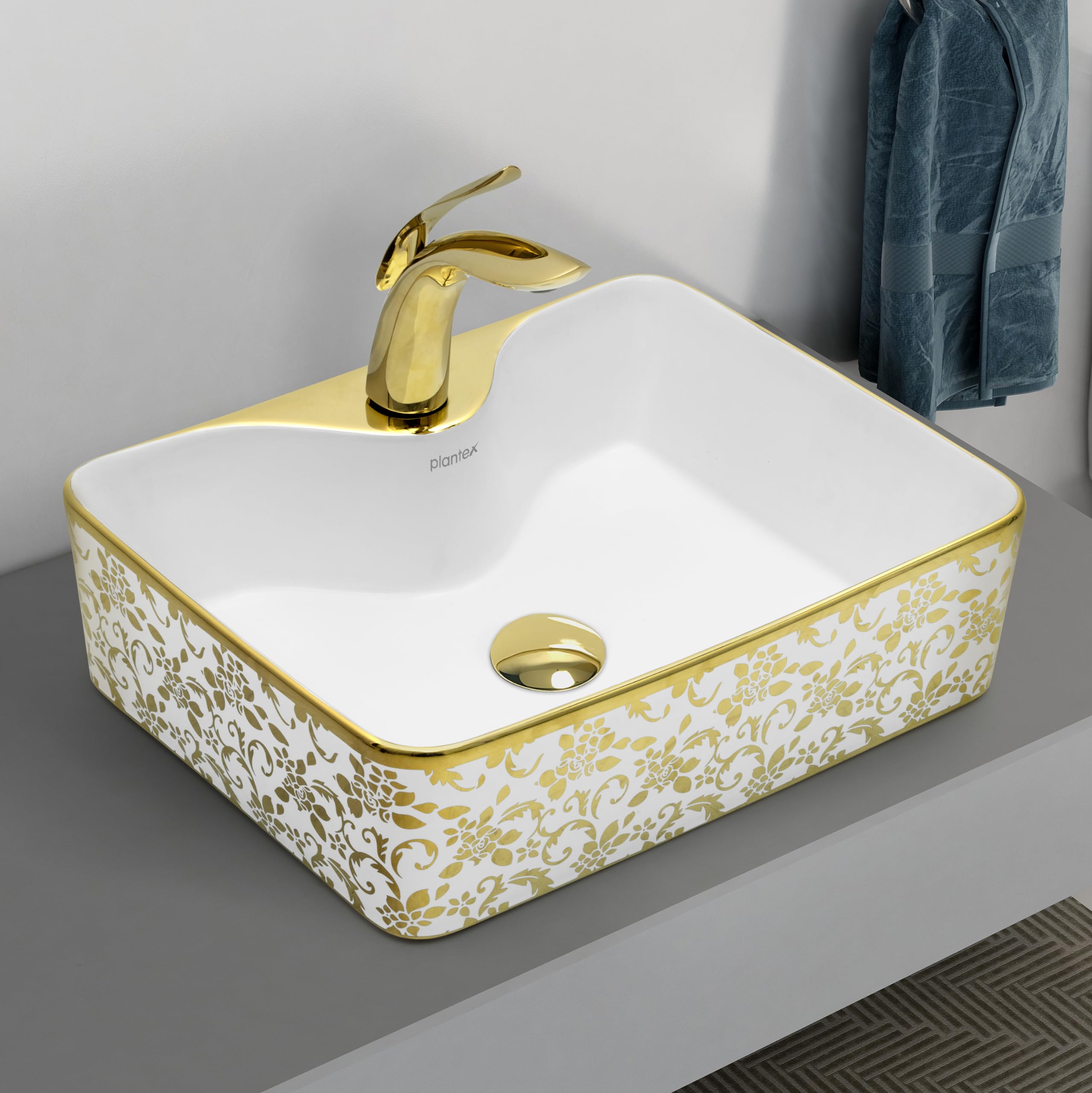 Plantex Table Top Wash Basin For Bathroom/Designer Ceramic Basin/Countertop Vessel Sink Basin - Indo-European Collection (19 x 15 x 5.5 Inch)