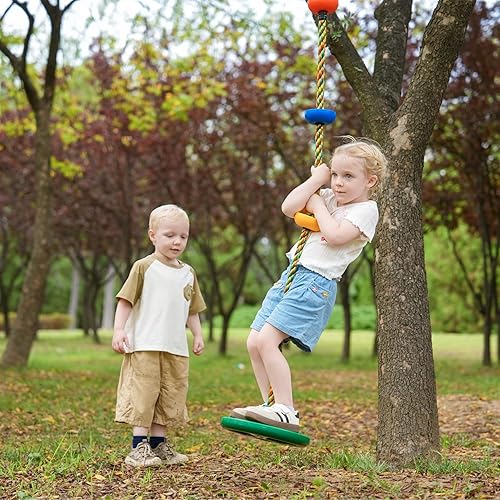 Miniatura 8 de Columpio de árbol para niños, asiento de columpio de disco de cuerda de escalada resistente, divertido y seguro para niños y adultos, ideal para