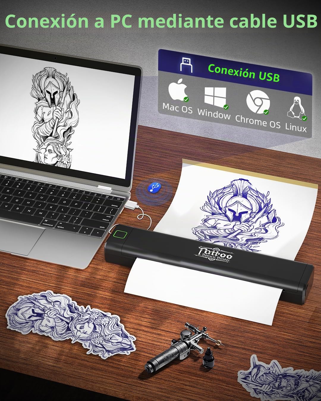 Impresora térmica, Termocopiadora Tattoo Bluetooth para Tatuajes DIY, con 10pcs Termocopiadora Tatuaje Papel, Tatuajes Compatible con Teléfono Tablet PC para Artistas y Principiantes