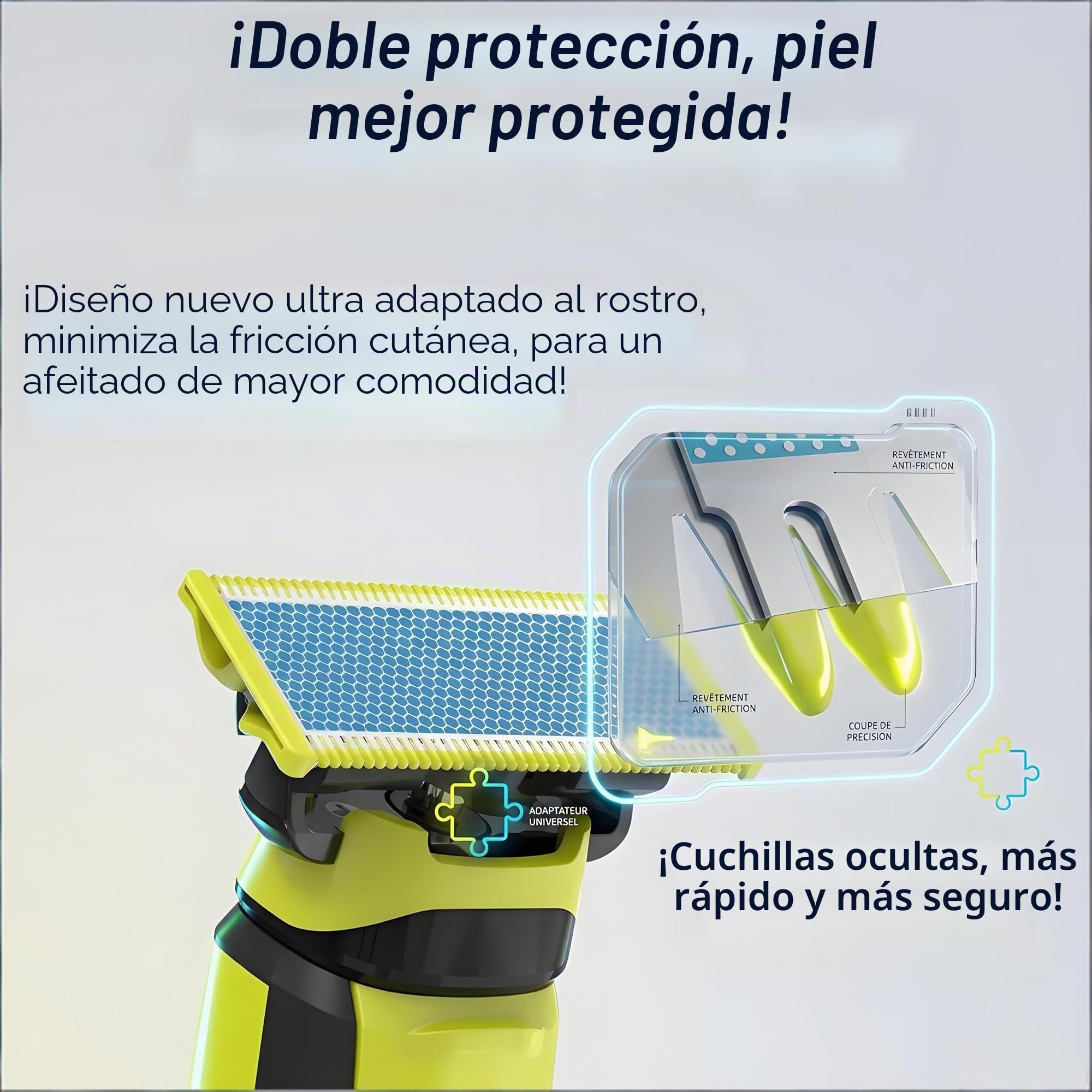 Juego de 2/3/4/6 cuchillas de repuesto de acero inoxidable compatibles con todos los modelos OneBlade - Cuchillas antifricción (4)