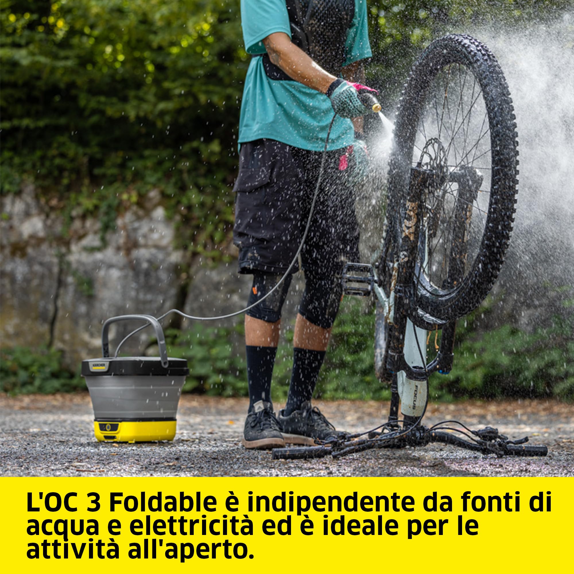 KÄRCHER idropulitrice portatile OC 3 Foldable PJ, pulizia mobile, bassa pressione, batteria agli ioni di litio, serbatoio pieghevole: 8l, tubo: 1,8m, ugello a getto piatto, ugello a getto concentrato