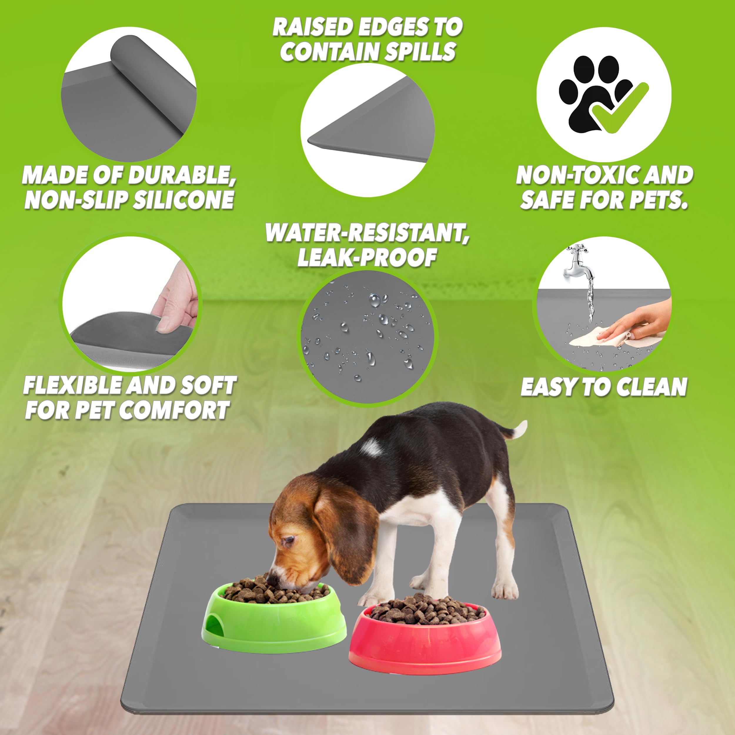 TidyFriend Haustierfuttermatte, 61 x 61 cm, Haustier-Tablett für Futter und Wasser, Silikon-Hundematte, rutschfeste Hundenapfmatte, wasserdicht, Haustierbedarf (Dunkelgrau)