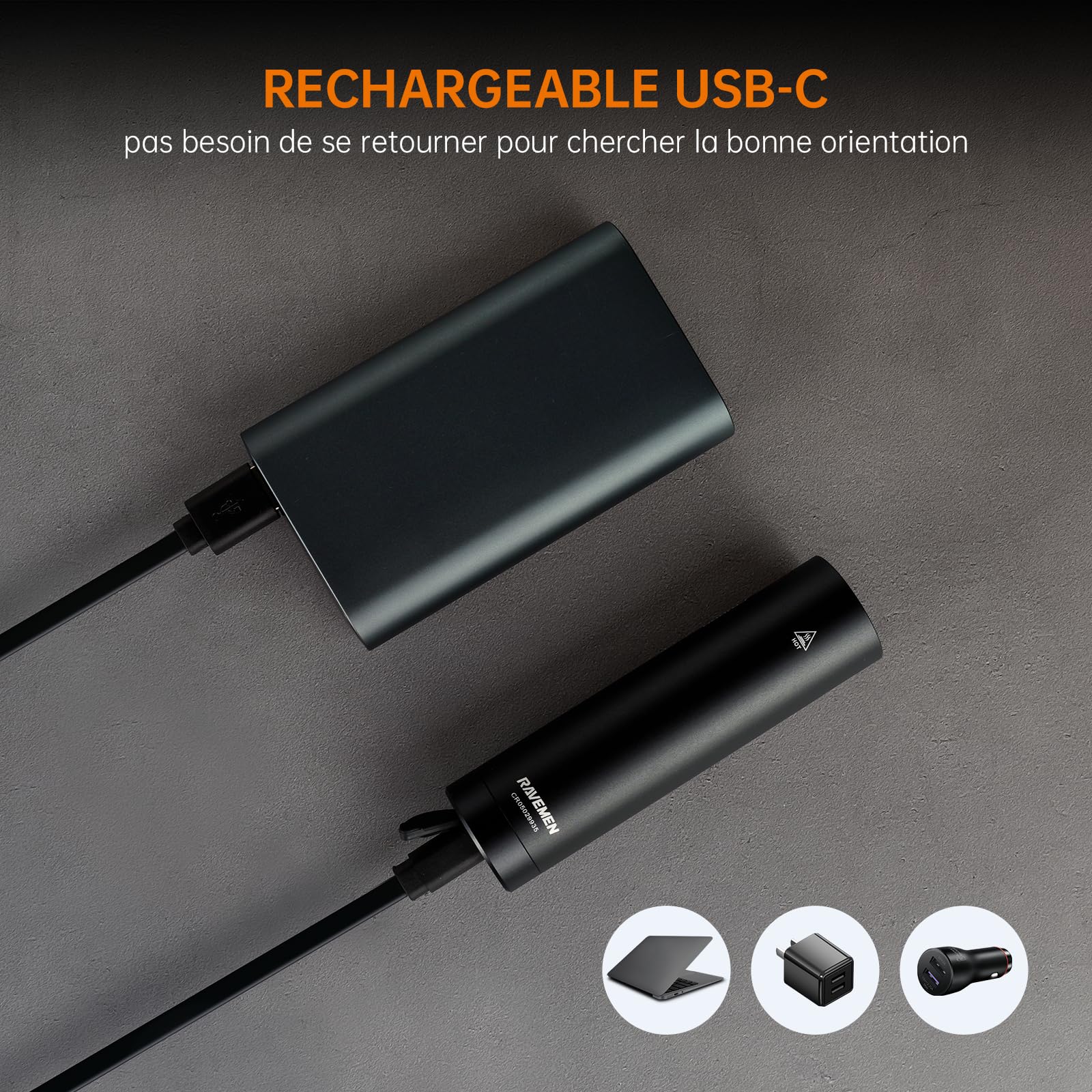 RAVEMEN CR1000 Phare Avant pour Vélo, 1000 Lumens Lentille Anti-éblouissement avec Faisceau en T Éclairage Avant Vélo,Conduite de Nuit, Bouton à Distance Filaire, Résistance à l'eau IPX6 USB-C