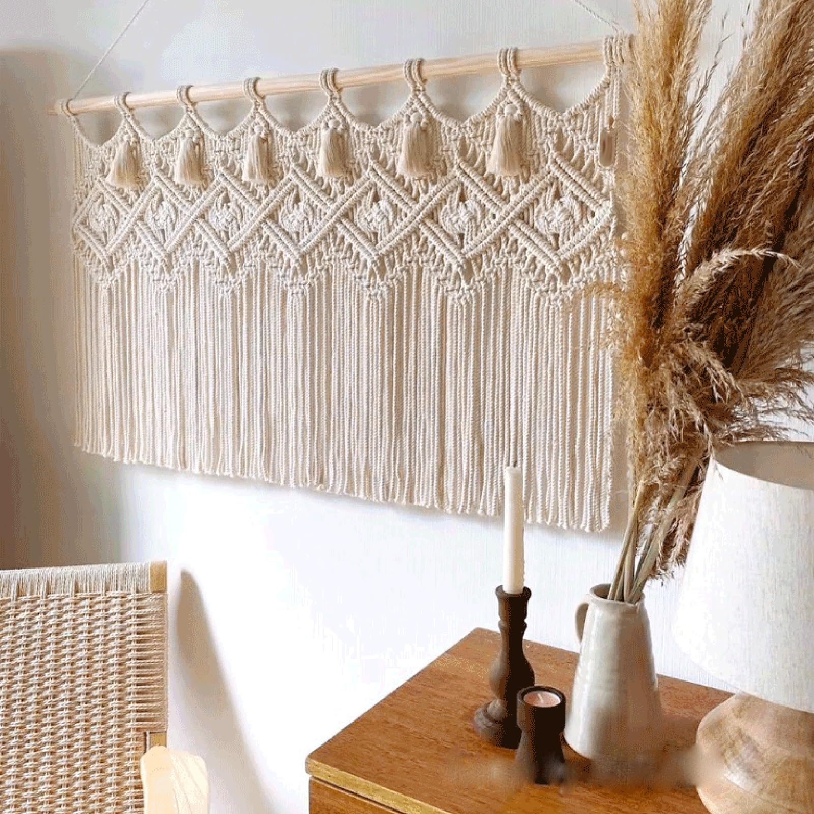 Hand Tejido Macrame Pared Colgando Grande, Tapiz Rectangular para Decoración De Fondo De Cabecera del Dormitorio, Casa Homestay Entrada Decoración Colgante(60x50cm/23.63x19.7in)