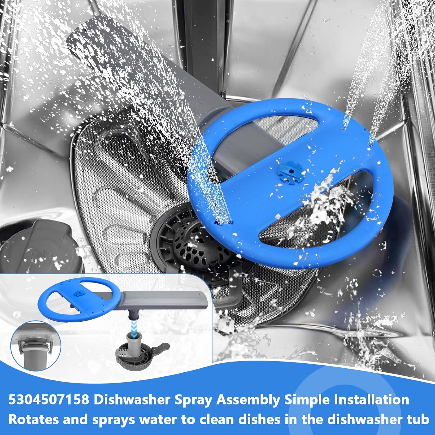 Showingo 5304507158 Dishwasher Lower Spray Arm Assembly Replacement for Frigidaire with 5304518968 Spray Arm Support & 5304506518 Drain Trap Filter, Replaces AP6036393 154821902 154821903 5304498139